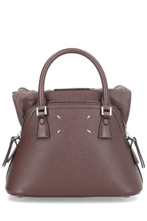 Maison Margiela women’s classique brown leather handbag with silver-tone hardware and distinctive stitching details