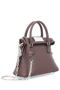 Maison Margiela women’s classique bag red brown leather with silver chain strap and white label on the front