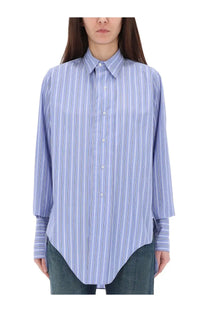 Maison Margiela women’s cotton shirt in light blue and white vertical stripes with a classic collar