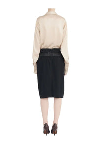 Maison Margiela women’s black pencil skirt with sleek tailored fit and matching belt with subtle metallic buckle