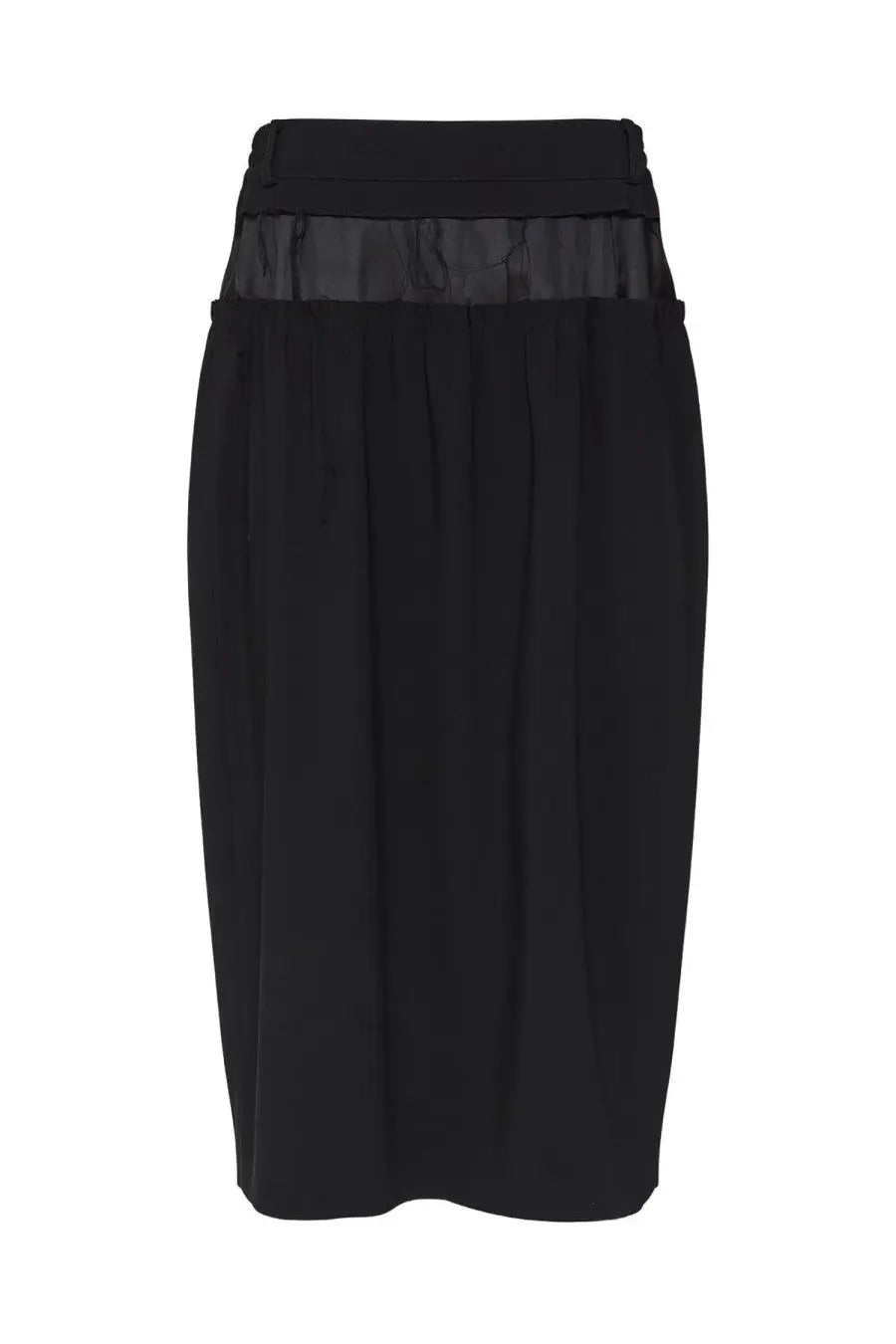 Maison Margiela women’s black midi skirt with sheer panel at the waistband for elegant styling