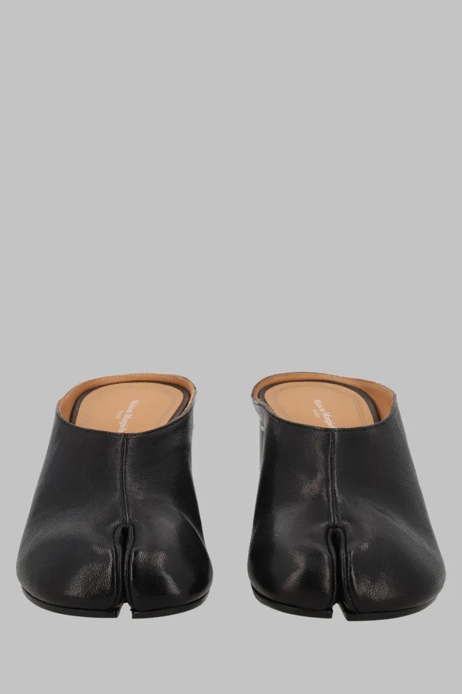 Maison Margiela women’s black leather mule tabi with distinctive toe seam design
