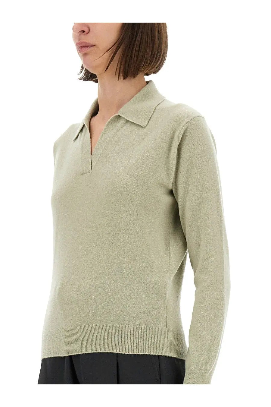 Maison Margiela women’s polo shirt green soft sage green knitted sweater with classic collar and ribbed cuffs