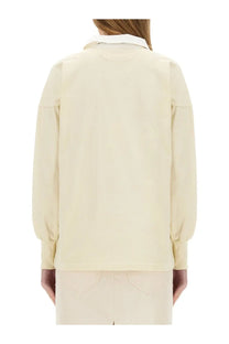 Maison Margiela women’s cream-colored long-sleeved polo shirt with white collar and subtle seam detailing