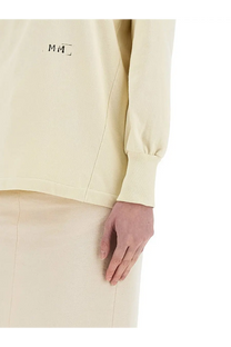 Maison Margiela women’s cream-colored long-sleeved sweatshirt with subtle mm logo on chest for casual wear