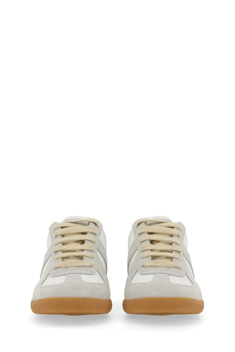 Maison Margiela women’s replica sneaker white in cream suede and canvas with gum rubber sole and classic design details