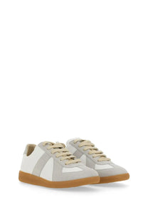 Maison Margiela women’s replica sneaker white in white and gray suede with beige laces and tan rubber sole