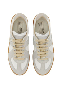 Maison Margiela women’s replica sneaker white low-top with beige suede tan laces and gum rubber sole