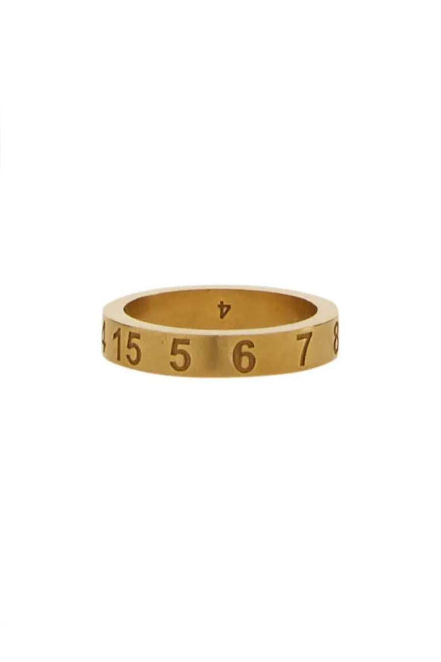 Gold-toned Maison Margiela women’s ring silver with engraved numbers along its gold band close-up view