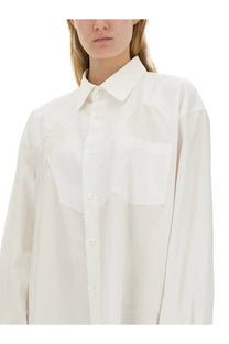 Maison Margiela women’s shirt dress white minimalist button-up with structured collar and sheer fabric panels