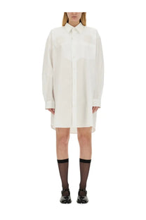 Maison Margiela women’s white oversized shirt dress with long sleeves and front pocket in cotton fabric