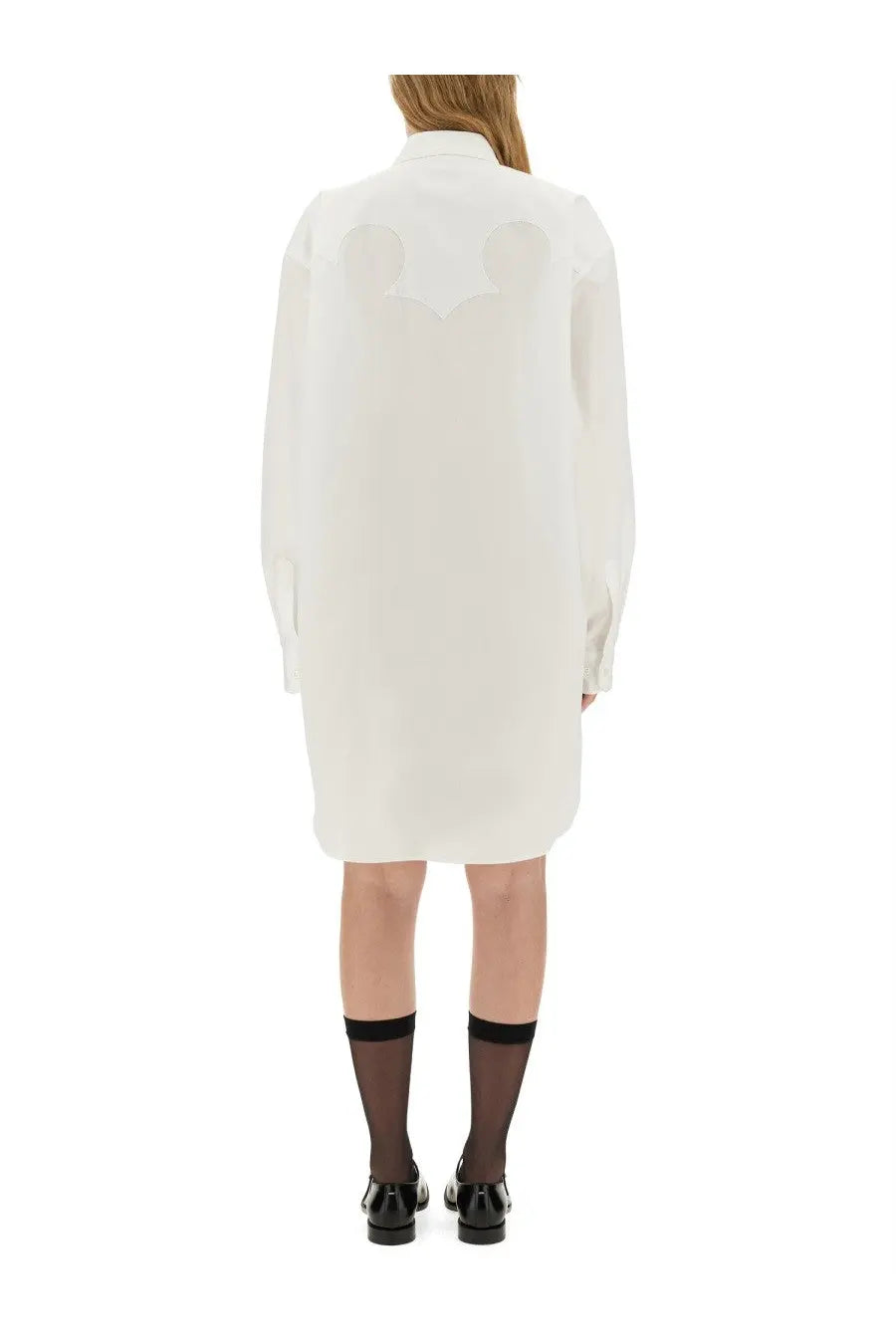 Maison Margiela women’s white oversized shirt dress with subtle sheer panel detail on the back