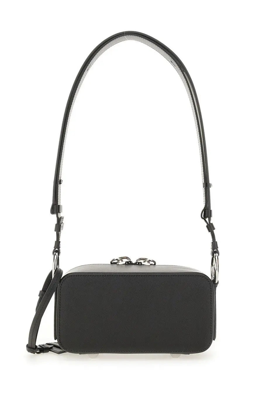 Maison Margiela women’s small doll bag black leather crossbody with silver hardware and curved shoulder strap