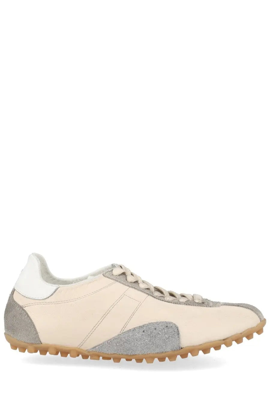 Maison Margiela women’s sneaker sprinters beige cream-colored with gray suede accents and textured rubber sole