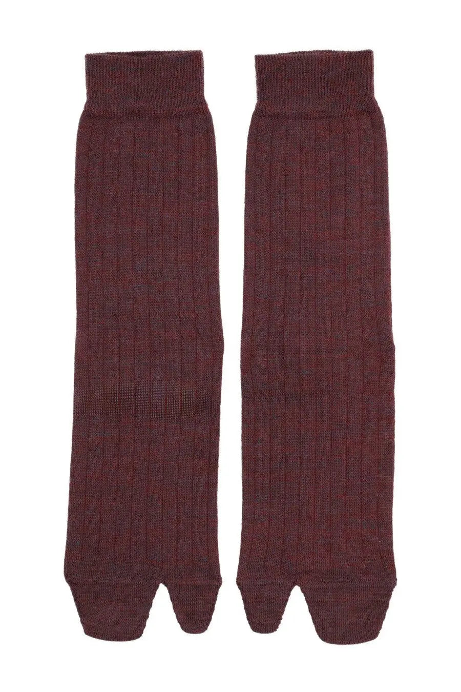 Maison Margiela women’s maroon ribbed knit toe-separated tabi socks in soft knit fabric for comfortable wear