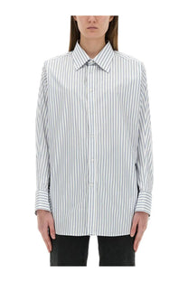 Maison Margiela women’s striped cotton shirt in light gray and white vertical stripes with long sleeves and oversized fit