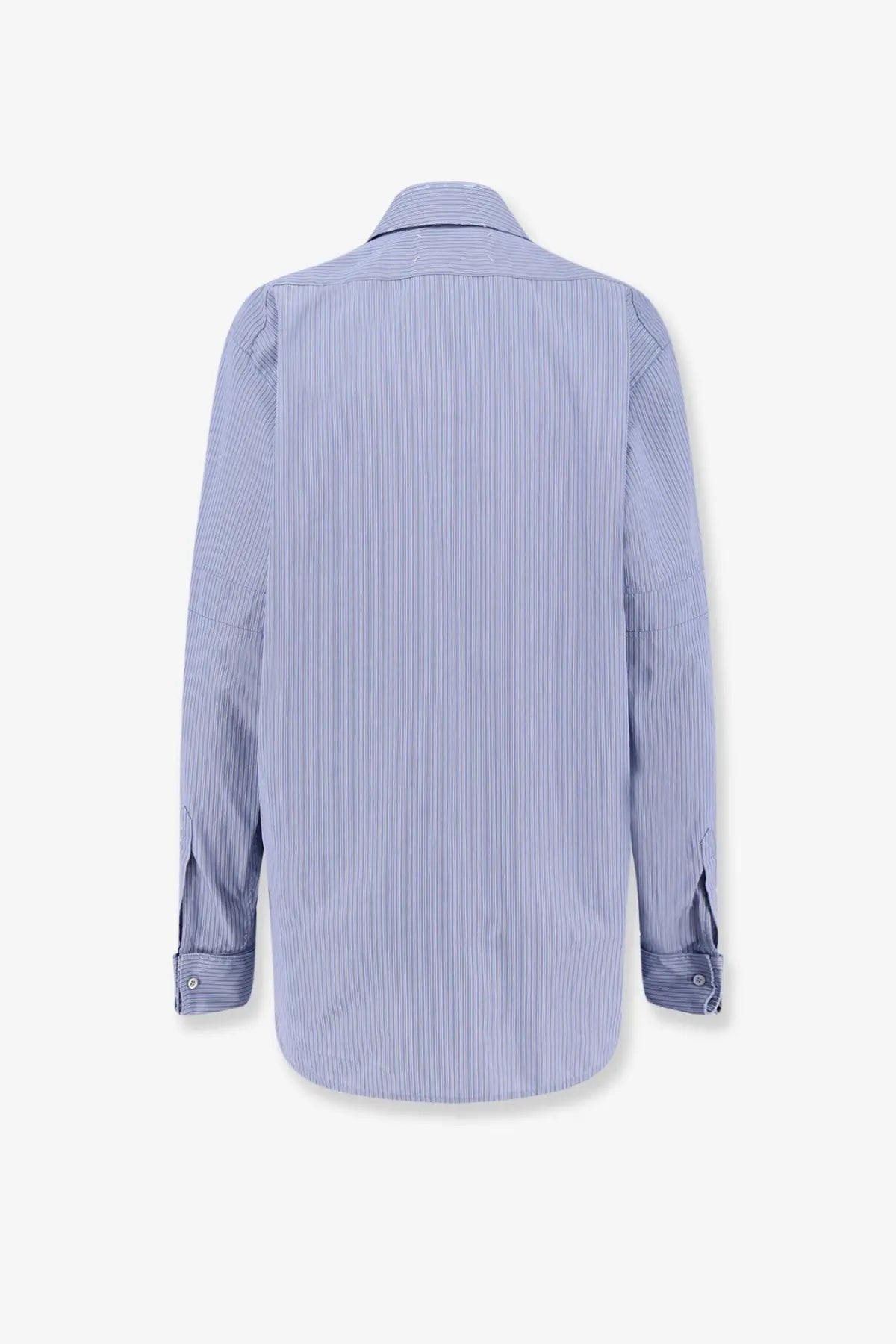 Maison Margiela women’s striped cotton shirt grey with blue and white vertical stripes in crisp cotton fabric