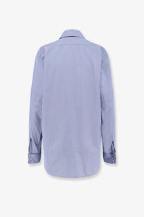 Maison Margiela women’s striped cotton shirt grey with blue and white vertical stripes in crisp cotton fabric