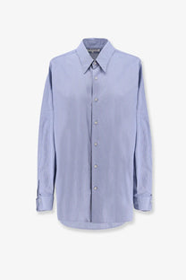 Maison Margiela women’s striped cotton shirt in light blue and white with classic collar and long sleeves
