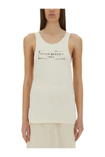 Maison Margiela women’s cream-colored tank top with minimalist black graphic print in lightweight fabric