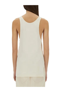Maison Margiela women’s beige sleeveless tank top with rounded neckline and clean straight hem in minimalist style