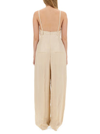 Alysi Women's Malfile Satin Jumpsuit Beige
