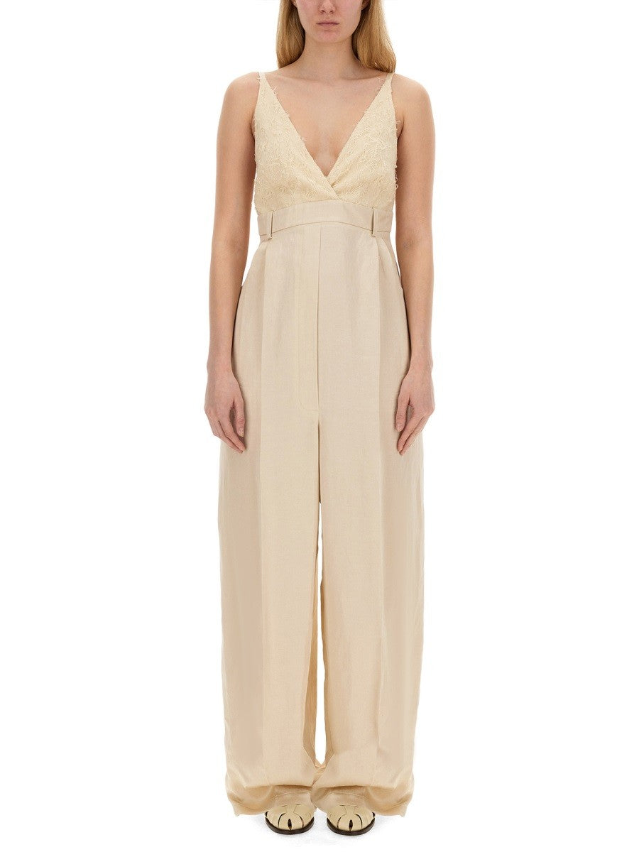 Alysi Women's Malfile Satin Jumpsuit Beige