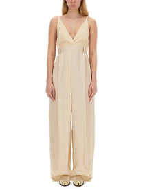 Alysi Women's Malfile Satin Jumpsuit Beige