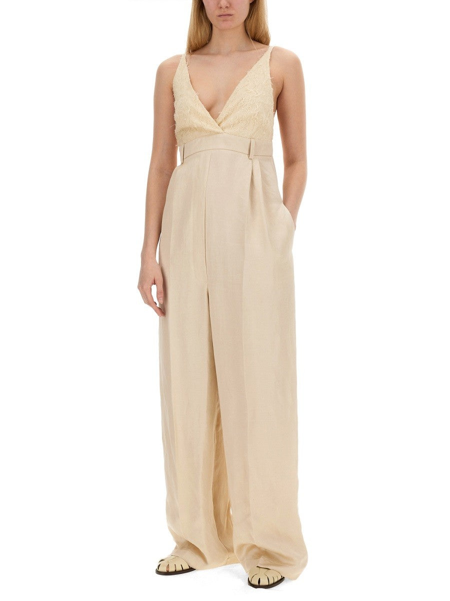 Alysi Women's Malfile Satin Jumpsuit Beige