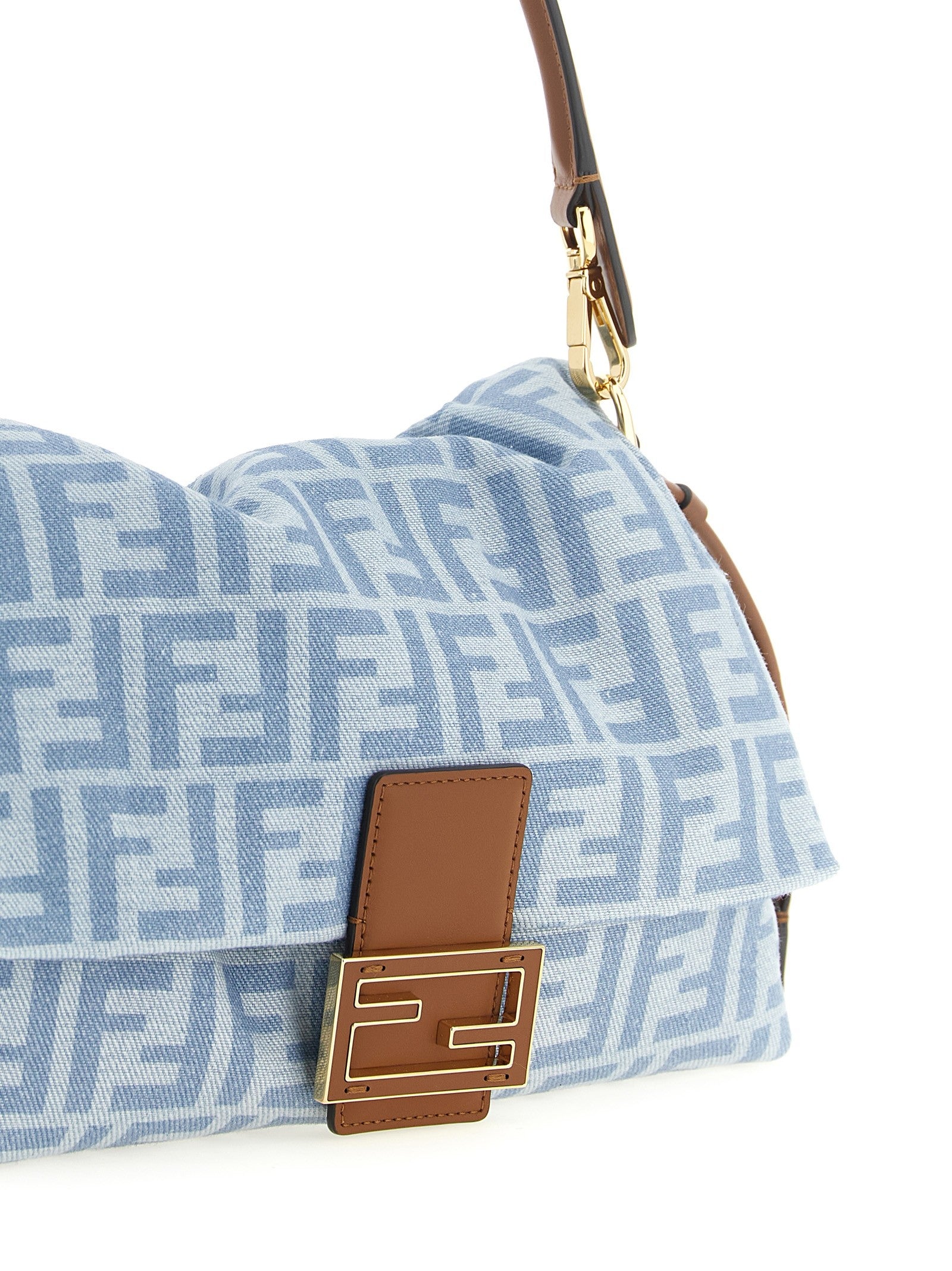Fendi Women's Mamma Baguette Light Denim Crossbody Bag Blue