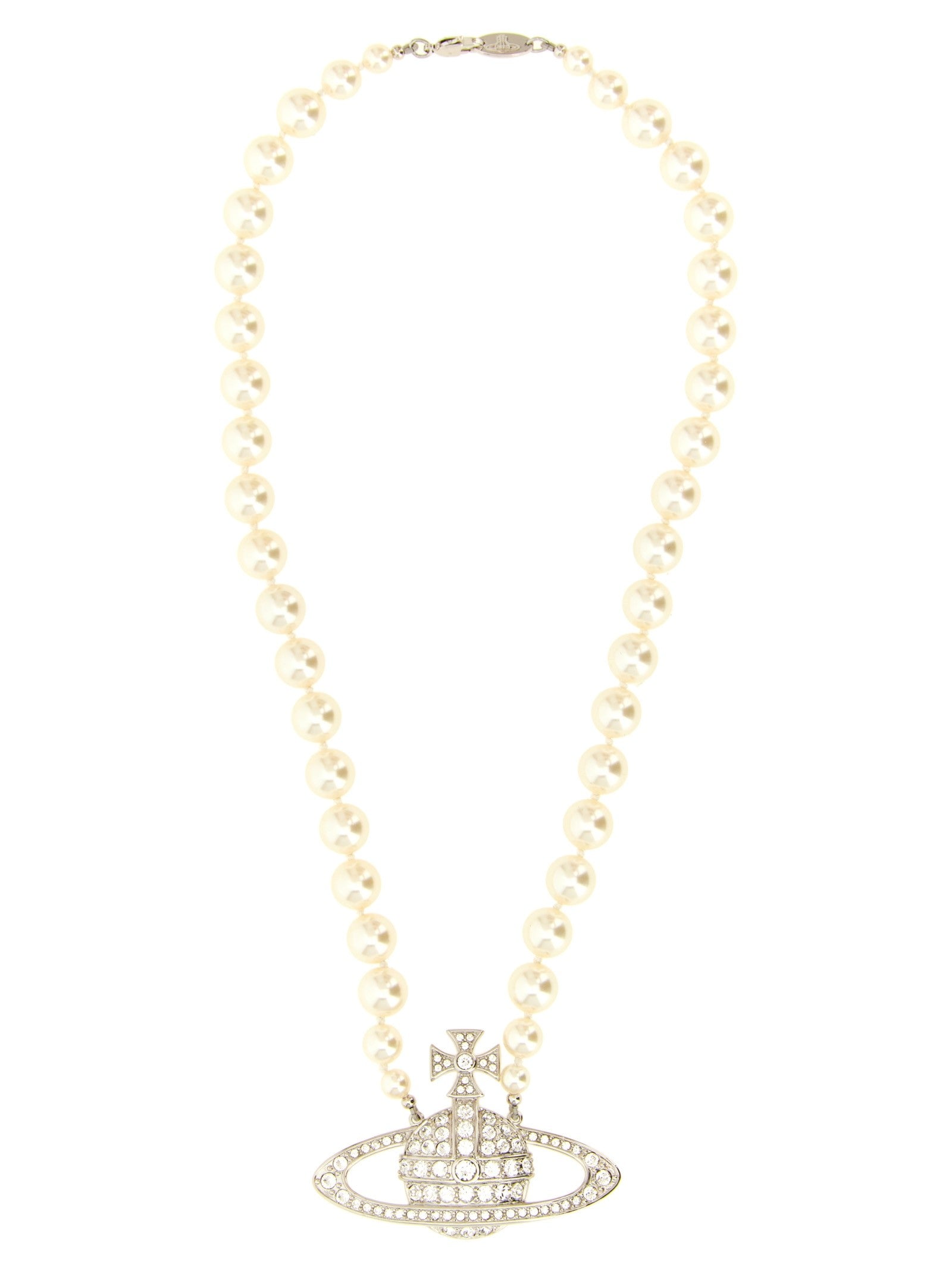Vivienne Westwood Man Bas Relief Pearl Necklace Silver