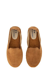 Tan suede espadrille flats with woven jute sole and branded insole manebi men’s espadrille in suede brown
