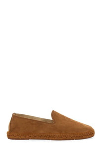 Tan suede espadrille slip-on shoe with braided jute sole manebi men’s espadrille in suede brown front view