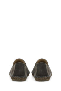Dark gray suede espadrille loafers with woven jute sole from manebi in men’s suede grey style