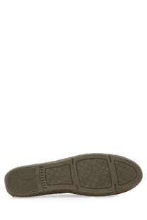 Back view of manebi men’s espadrille in suede grey with olive green rubber sole and textured diamond grip