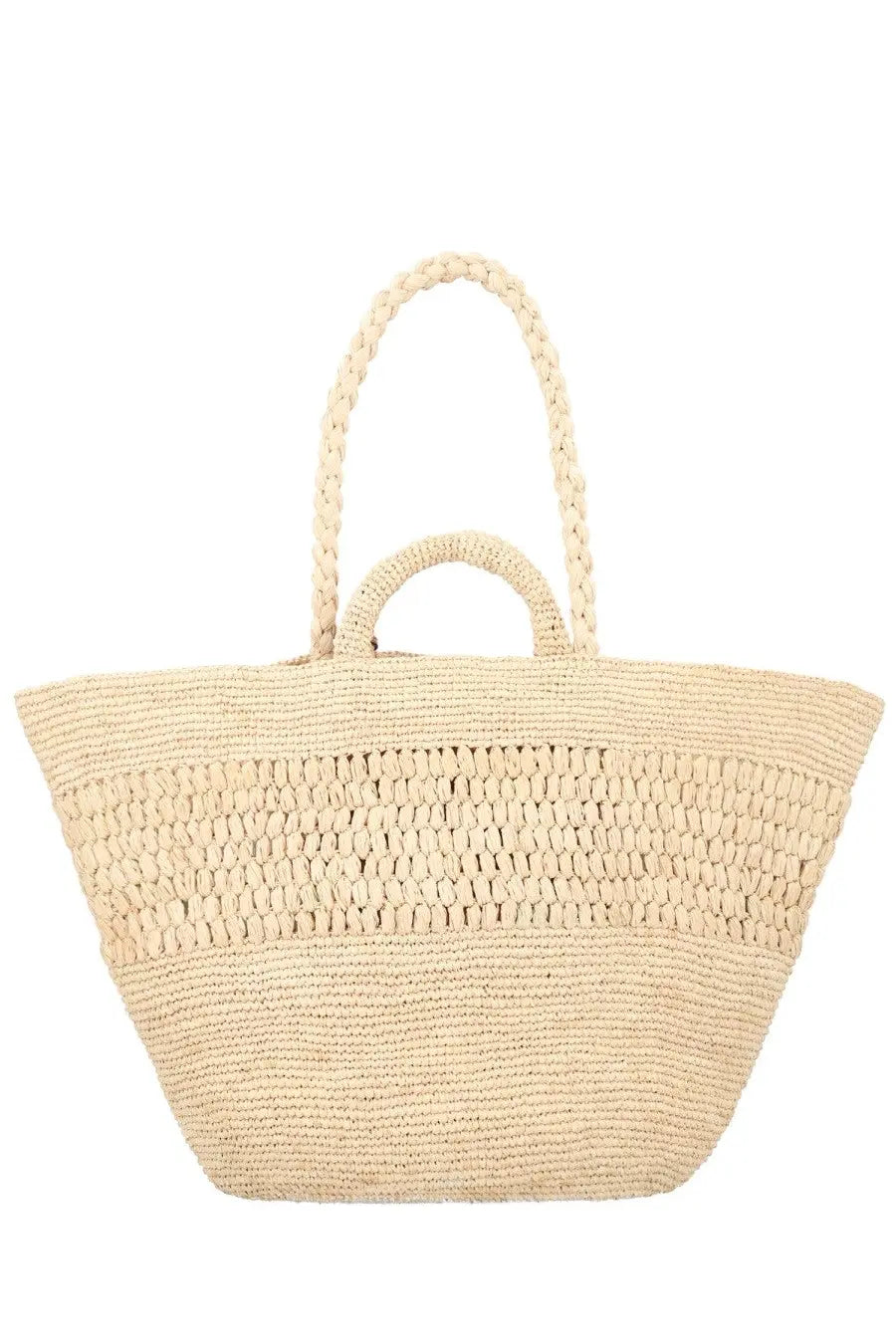 Manebi women’s borsa Fiji beige woven straw tote bag with braided handles for casual use