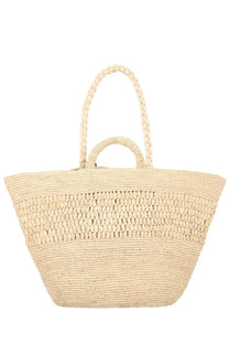 Manebi women’s borsa fiji beige woven straw tote bag with braided handles for stylish everyday use
