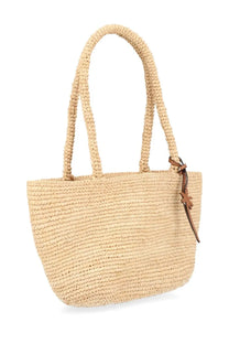 Manebi women’s borsa panier medium beige woven straw tote bag with braided handles and brown leather tag