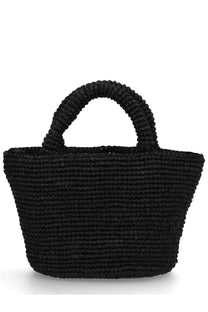 Manebi women’s borsa panier mini black woven straw tote bag with sturdy braided handle