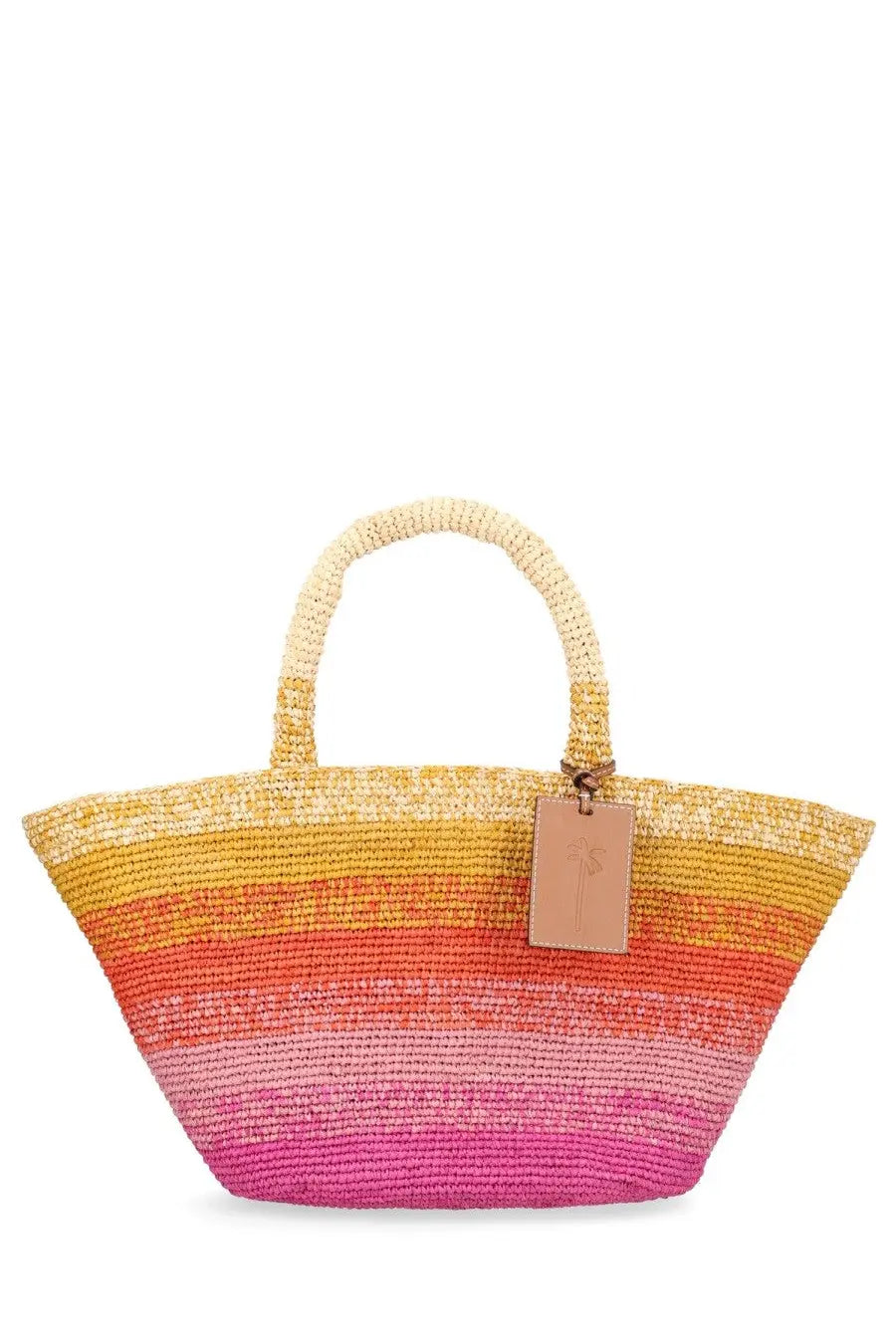 Manebi women’s Borsa Panier multicolor straw tote bag with yellow to pink gradient and sturdy handles