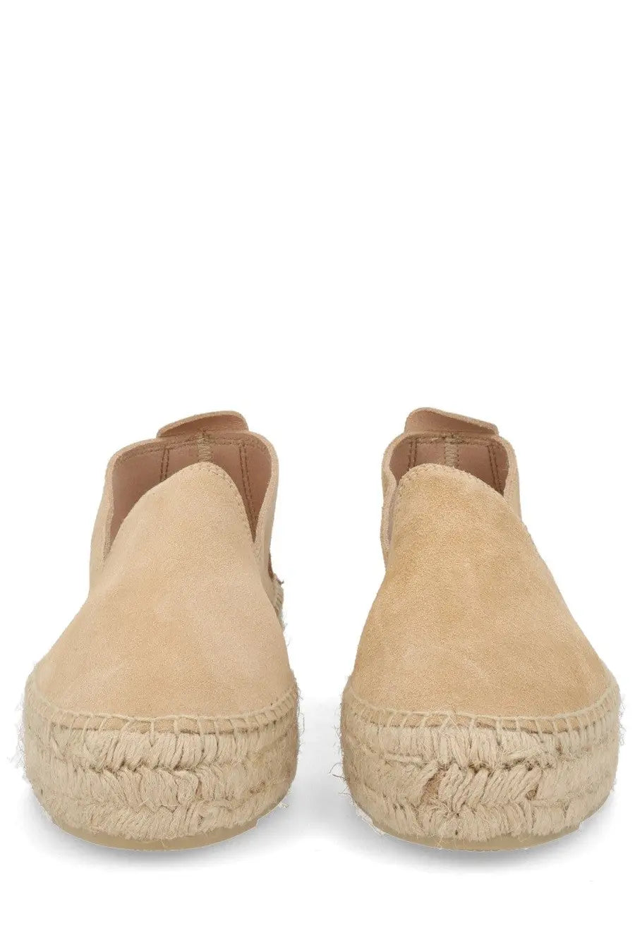 Beige suede espadrille slip-ons with woven jute sole from manebi womens espadrilla con doppia suola collection