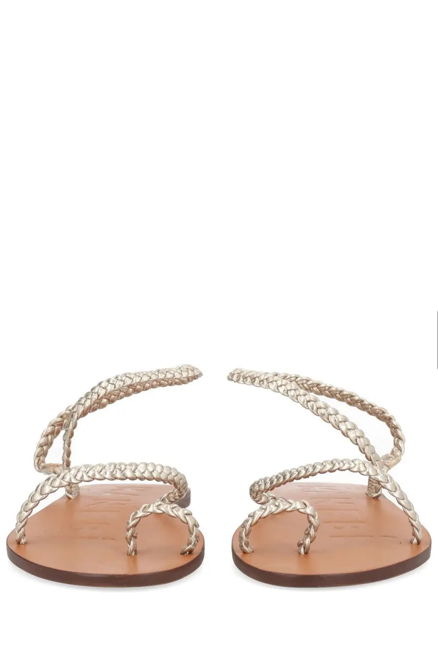 Manebi women’s sandalo canyon silver braided leather sandals with flat tan sole