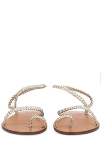 Manebi women’s sandalo canyon silver braided leather sandals with flat tan sole