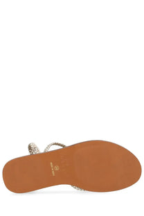 Manebi women’s sandalo canyon silver braided leather strap sandal with tan rubber sole front view