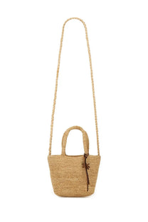Manebi womens sunset micro beige woven straw tote bag with braided shoulder strap and brown leather accents