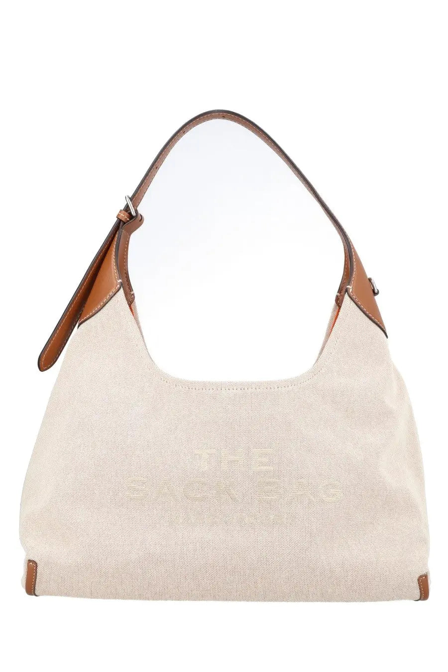 Marc Jacobs women’s borsa belted beige canvas hobo bag with brown leather trim and handles
