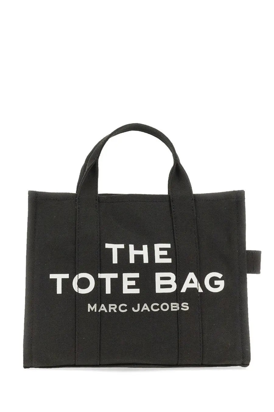 Marc Jacobs women’s borsa the medium tote black canvas bag with bold white the tote bag and marc jacobs lettering