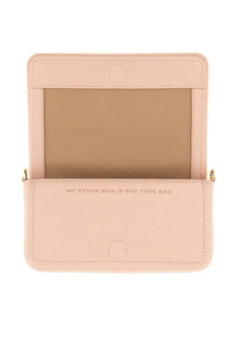 Marc Jacobs women’s borsa the mini bag blue blush pink leather crossbody with gold hardware and embossed phrase on front
