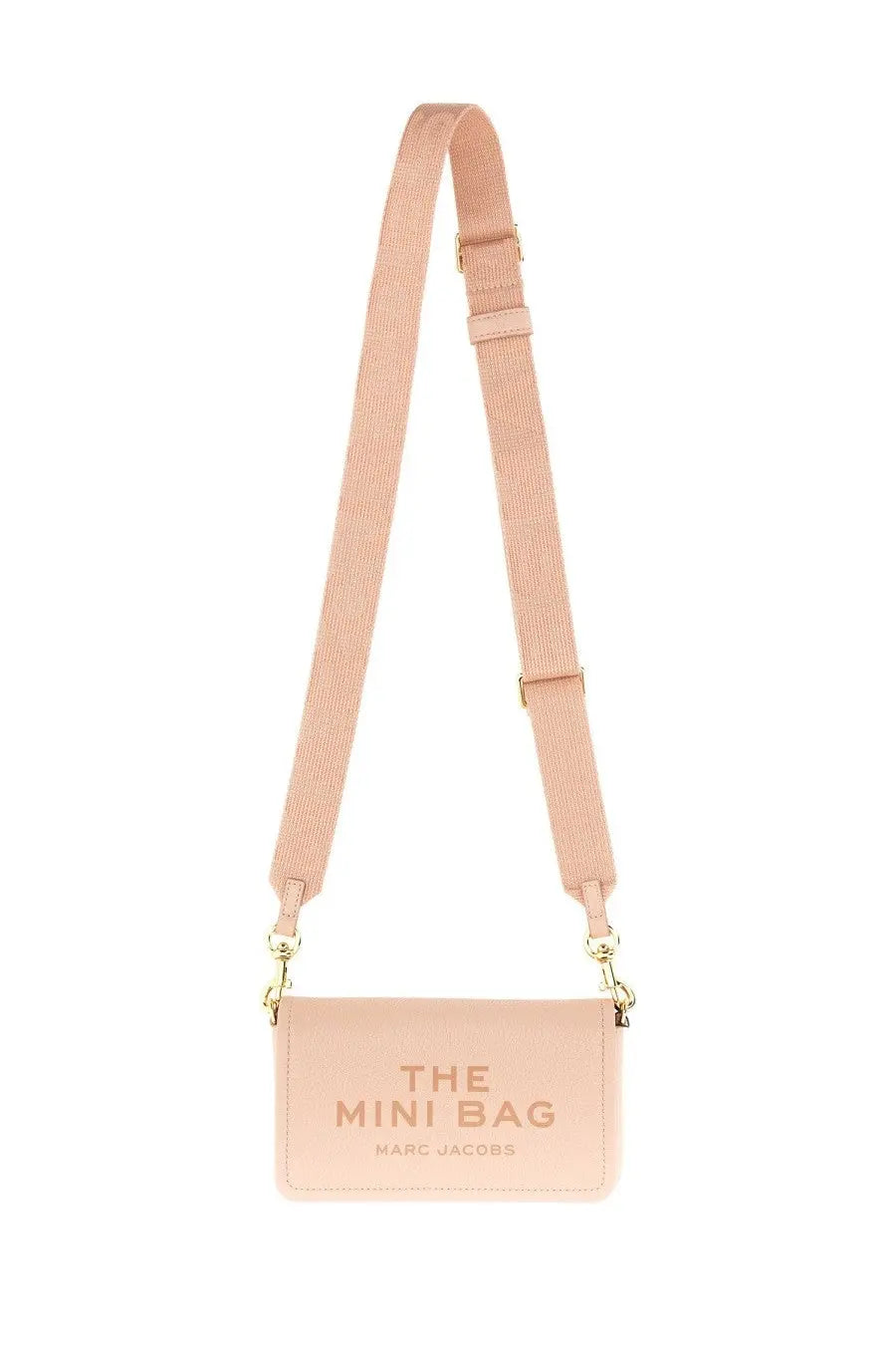Marc Jacobs women’s blush pink leather crossbody mini bag with adjustable strap and gold-tone hardware embossed the mini bag