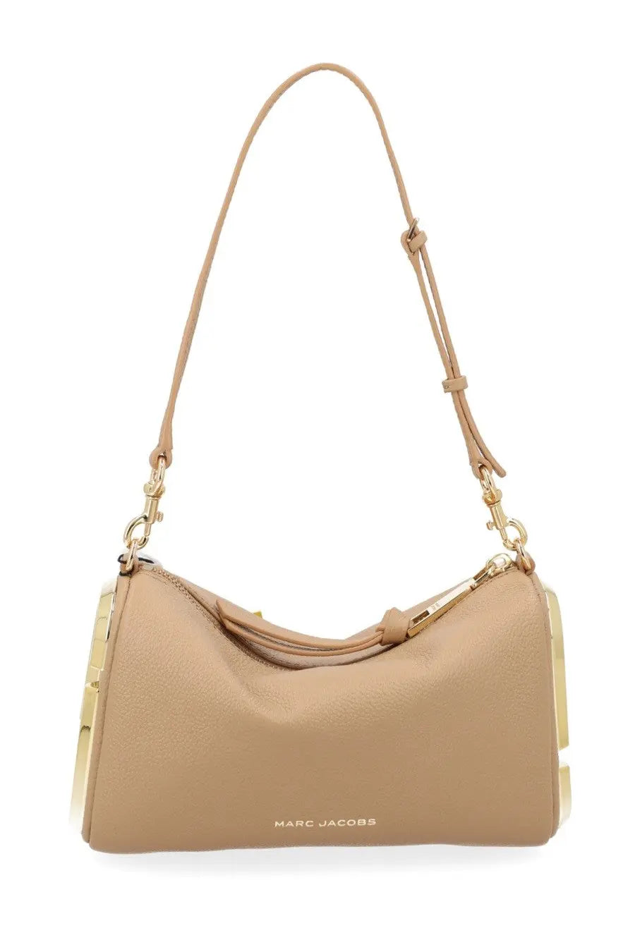 Beige leather marc jacobs women’s borsa snapshot handbag with gold-tone hardware and structured curved design